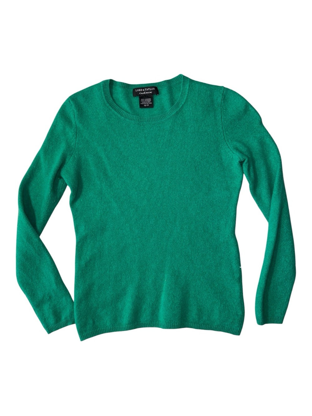 Lord & Taylor womens XS green 100#•% cashmere crewneck sweater EUC